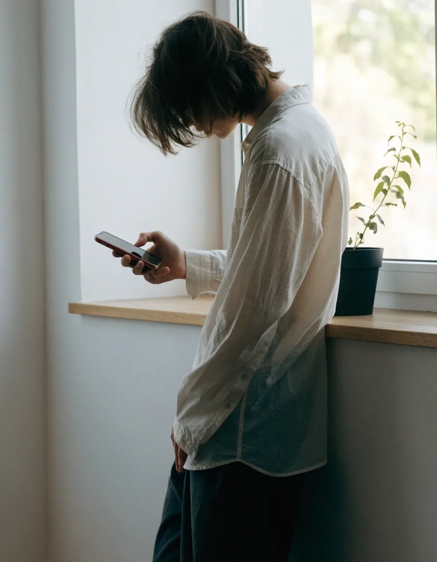 Person reading a website on a tablet at a bright desk beside a window