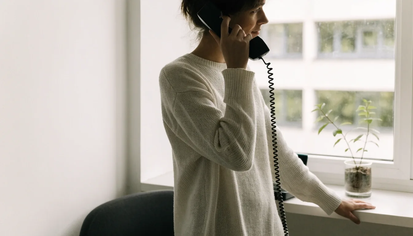 A calm studio workspace at Glaceryn Digital with a phone, notepad and window light